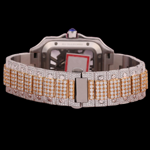 Superbe montre pour homme à cadran carré squelette, sertie de moissanite et de diamants exclusifs, bicolore, style mode hip-hop - Product Image 3