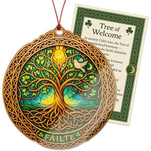 Decorazione Albero Celtico, Ornamento Natalizio, Carta di Benvenuto Irlandese con Trifoglio, Ornamento per la Festa di San Patrizio - Product Image 1