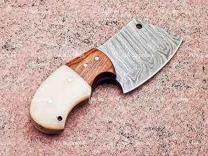 UA Supplies 4-Inch Hand Forged Damascus Steel Miniature Cleaver <b>Knife</b> Straight Edge Wood <b>Handle</b> Outdoor EDC Utility Neck <b>Knife</b> - Product Image 5