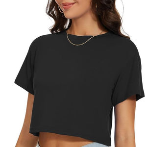 Women's Oversized Crop <b>Top</b> T Shirt Solid Color Short Sleeve Casual Fashion Tee Wholesale - Product Image 5