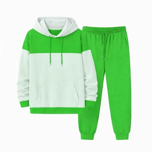 Ensemble de survêtement sportswear personnalisé pour homme avec fermeture éclair, imprimé effet poudre, en tissu éponge, comprenant un sweat à capuche et un pantalon de survêtement, style urbain, collection automne, coupe évasée - Product Image 2