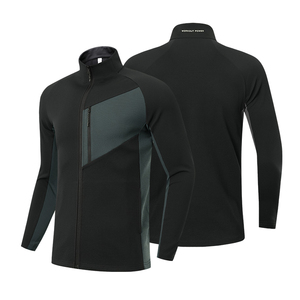 Men's <b>Black</b> Full-Zip <b>Fleece</b> <b>Jacket</b> Color Blocking Sporty Stand Collar Polyester Long Sleeve Breathable Autumn Wear - Product Image 1