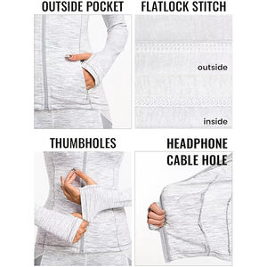 Chaqueta de yoga de nailon transpirable para mujer, ajustada, de cuello alto, con cremallera completa, manga larga, de secado rápido, para fitness, gimnasio, correr, entrenamiento, con logo frontal - Product Image 2