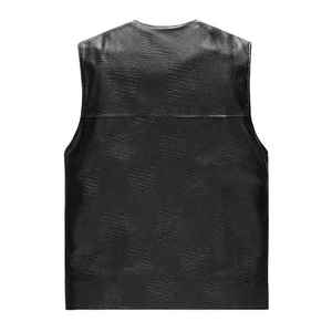 Gilet en cuir véritable 100% pour homme, style motard, vêtement décontracté, tissu tricoté, taille plus, idéal pour l'hiver - Gilet en cuir pour homme à prix bas - Product Image 2