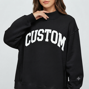 Sweat-shirt noir surdimensionné à col rond pour femme, 100 % coton, manches longues, imprimé lettres, style automne, tissu tricoté - Product Image 1