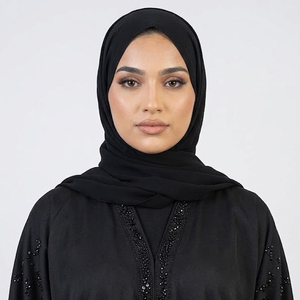 Nouvelle Arrivée - Abaya Femme Noire Couleur Unie Style Modeste en Chiffon Coupe Droite Ample Manches Longues Robe Musulmane Broderie Femme En Promotion - Product Image 3