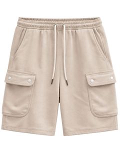 Pantalones Cortos Cargo Beige para Hombre, Cintura Elástica con Cordón, Estilo Casual Urbano, con Bolsillos Laterales, Pantalones Cortos de Verano, Fabricante OEM - Product Image 1