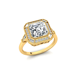 Bague solitaire de mariage en or jaune 14K 18K avec diamant de laboratoire taille princesse de 3 carats et 28 diamants d'appoint, bijoux fins faits à la main - Product Image 4