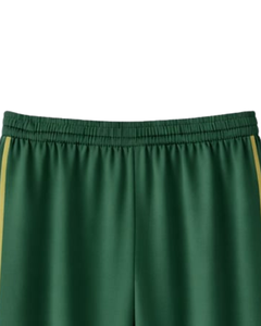 Pantalon de survêtement large vert forêt personnalisé pour femme avec bande latérale jaune, taille élastique et cordon de serrage, pantalon décontracté pour la détente, approvisionnement en gros OEM - Product Image 6