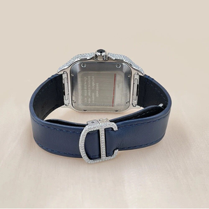 Cadran carré à moitié glacé Lunette en moissanite de qualité VVS avec cadran coloré Montre de qualité de marque de qualité supérieure Ceinture en cuir de qualité - Product Image 4