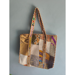 Bohemian <b>Patchwork</b> Cotton Tote <b>Bag</b> Panelled Design Open Top Shopping Carryall All Seasons Style - Product Image 1