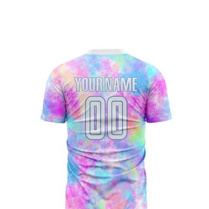 Ensemble maillot et short de football tie-dye personnalisé, impression par sublimation, séchage rapide, 100 % polyester, unisexe adulte, col rond, manches courtes - Product Image 6