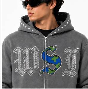 Sweat à capuche gris pour homme, coupe classique, avec logo WSI brodé, imprimé par décoloration, en polyester/coton, style streetwear, en molleton - Product Image 2