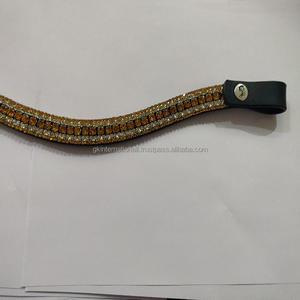 Banda de cuero de primera calidad para cejas, cadena de cristal dorado de 5 filas y botón a presión para lazos - Product Image 3