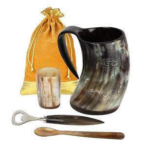 Mug à bière en corne naturelle, artisanal, personnalisé, de qualité supérieure, écologique, réutilisable, design élégant, motif animalier - Product Image 2