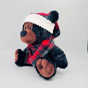 Oso de Peluche Navideño Suave con Gorro de Santa y Bufanda de Tartán, Juguete de Peluche, Regalo Navideño para Niños, Proveedor Mayorista OEM - Product Image 4