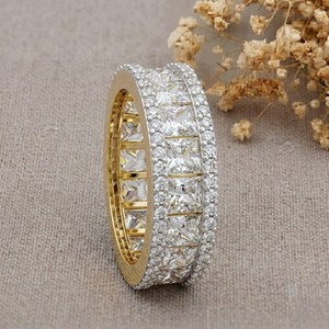 Anillo de Diamantes de Oro Amarillo de 14K de Lujo para Mujer, Corte Princesa y Redondo, Anillo de Bodas, Diamantes Cultivados en Laboratorio de Color G - Product Image 4