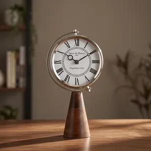 Horloge de bureau traditionnelle à base métallique, design circulaire, fonctionne à piles, mouvement à quartz, affichage à aiguilles, projection écologique - Product Image 3