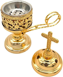 Encensoir d'église en laiton avec poignée et couvercle en croix, encensoir religieux pour la prière chrétienne, la liturgie, fournitures d'église, vente en gros - Product Image 5