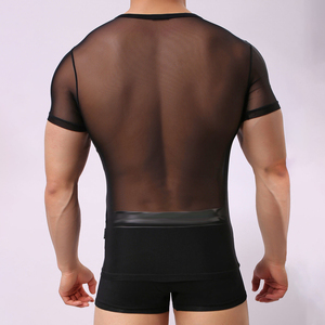 T-shirts tendance 100 % polyester en maille transparente pour hommes, hauts de bain et de plage en résille, t-shirts transparents pour hommes pour soirées et clubs - Product Image 5