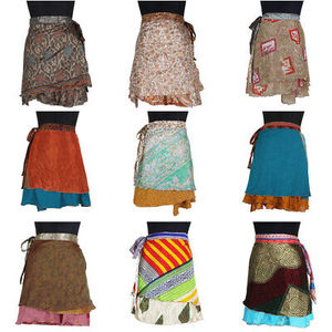 Jupe mini en soie à double couche, style vintage, longueur cheville, taille naturelle, avec nœud décoratif, taille 48 pouces, longueur 21 pouces - Product Image 1