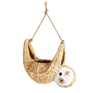 Water Hyacinth Sloth Planter, Woven Natural Fiber <b>Hanging</b> Plant Holder, Animal Shaped Pot for Boho Home Decor - Product Image 1