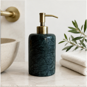 Distributeur de savon en marbre vert naturel au design vintage avec pompe en laiton, flacon de lotion liquide pour hôtels et décoration de salle de bain moderne - Product Image 6