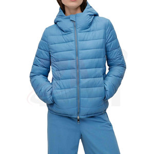 Veste matelassée à capuche bleue de haute qualité pour femmes, fermeture éclair sur toute la longueur des manches, vêtements d'hiver, logo personnalisé imprimé, veste matelassée pour femmes - Product Image 2