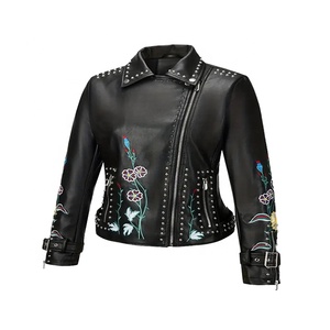 Chaqueta de Cuero Elegante de Manga Larga para Mujer, Abrigo de Invierno Cálido, Bordado, con Cierre, Acolchado, Transpirable, Corte Regular, Ropa de Exterior Tejida - Product Image 3