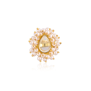 Anillo Ajustable y Elegante de Latón Chapado en Oro con Amatista Verde, Hidroperlas y Perlas, Hecho a Mano para Mujer - Product Image 1