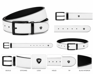 Cinturón Reversible DUMELA de Cuero Vacuno Blanco con Hebilla Negra, Diseño Sólido, Estilo Vintage, Ligero, Duradero, Moldeado en una Sola Pieza - Product Image 6