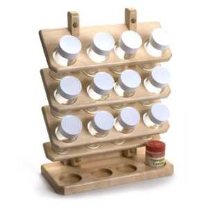 Organizador de especias de madera de 2 niveles, estante de almacenamiento vertical para encimera de cocina, soporte para botellas de condimentos, marco de metal, para tocador de baño - Product Image 3