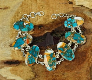 Bracelet ajustable en argent sterling 925 avec turquoise naturelle, 7-8 pouces, bijoux en pierres précieuses pour homme et femme - Product Image 1