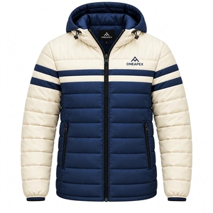 Chaqueta Acolchada con Capucha Azul Marino y Crema para Hombre, Abrigo de Invierno Acolchado, Chaqueta Cálida para Exteriores, Venta al por Mayor de Ropa ONE APEX - Product Image 1