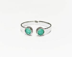 Bague ouverte verte à rayures en argent sterling avec pierres d'amazonite rondes, bande texturée, bijoux de créateur modernes, cadeau pour femme - Product Image 6