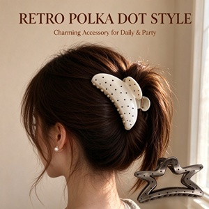 Pinces à cheveux à pois, 8 pièces, accessoires pour cheveux vintage pour femmes, 2 couleurs, 4 formes, en plastique, forme étoile, usage quotidien - Product Image 2