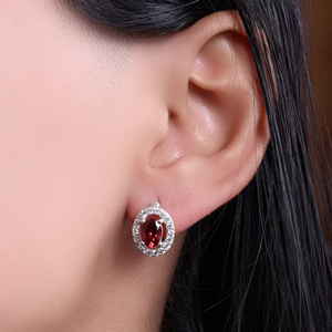 Pendientes Ovalados de Rubí Brillante Hechos a Mano en India, Plata de Ley 925, Joyería con Piedras Preciosas para Mujeres y Niñas - Product Image 1