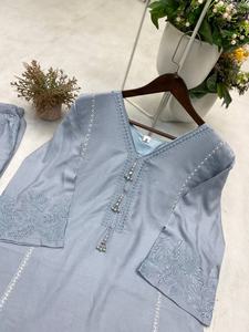 Tendencia chica adulta Salwar Kameez hermoso trabajo de bordado con Latkhan para fiesta 2 uds ropa para correr - Product Image 6