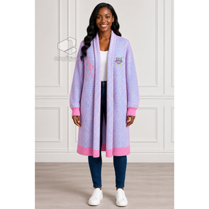 Cardigan long en maille chevron pour femme Gamma Phi Delta Sorority, ouvert sur le devant, avec poignets côtelés brodés - Product Image 5