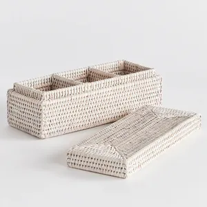 Cesta de Almacenamiento Rectangular de Mimbre con Tapa para Decoración del Hogar, Caja Organizadora de Mimbre con Múltiples Compartimentos, Solución de Almacenamiento de Juguetes para Guardería - Product Image 1