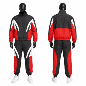 Veste à fermeture éclair élastique et pantalon élastique 100% coton imprimé avec logo personnalisé, coupe ajustée, coupe-vent, ensemble de survêtement écologique pour hommes - Product Image 1