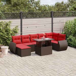 Conjunto de Sofá de Jardín de Ratán Sintético Marrón de 8 Piezas con Cojines, Muebles de Exterior de Estilo Contemporáneo - Product Image 1