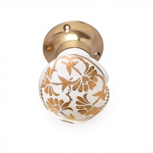 Round Porcelain Cabinet Knob with Gold Floral Design Modern Eco-Friendly Durable Furniture Handle for Home Office Use - Product Image 5