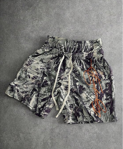 Shorts décontractés pour hommes à imprimé camouflage, taille mi-haute, séchage rapide, avec logo orange sur le devant, double taille, durables - Product Image 4
