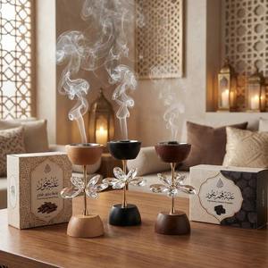 Quemador de Incienso de Madera con Cristal y Flores, Porta Incienso Árabe con Fragancia de Oud, Decoración de Mesa de Lujo, Venta al por Mayor para Exportación, Ramadán, Bodas - Product Image 2