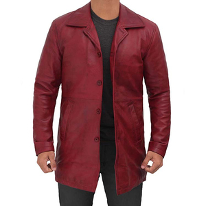 Manteau long en cuir véritable pour homme, col à revers, simple boutonnage, coupe classique, vêtement d'extérieur - Product Image 5