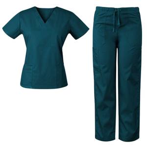 Women's Black <b>Scrub</b> <b>Set</b> with Pockets Hospital Uniform Jersey Fabric Cotton Polyester Woven Pants and Top - Product Image 3
