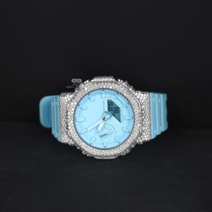 Iced Out Moissanite Diamond <b>Watch</b> Sky Blue Dial Sport Luxury Hip Hop Rubber Strap Quartz Digital <b>Men</b> Everyday WristWatch - Product Image 4