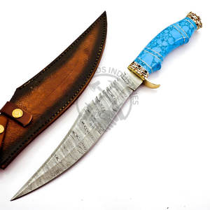 Nouveauté : Couteau de chasse Bowie en acier Damas fait main avec manche en laiton et pierre bleue, lame fixe tranchante, couteau de camping, couteau de survie - Product Image 5