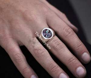 Bague de fiançailles vintage en Alexandrite, taille ovale, halo, argent sterling 925, bijou pierre de naissance, pierre précieuse changeante de couleur, cadeau - Product Image 2